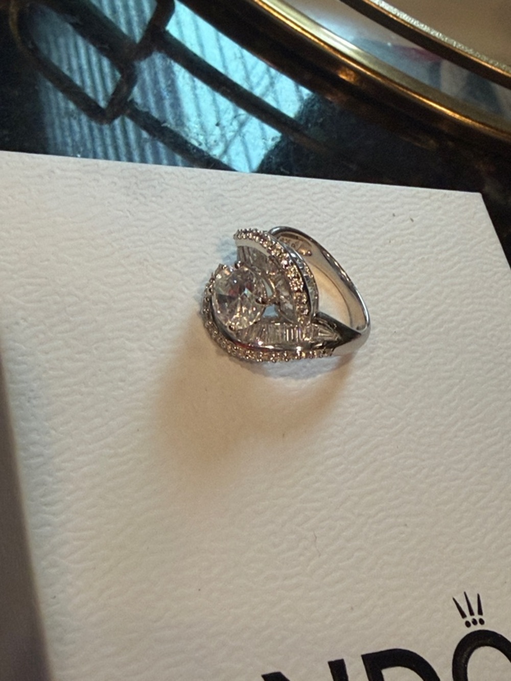 Sparkling Heart Halo Ring in Silver with Clear Stones